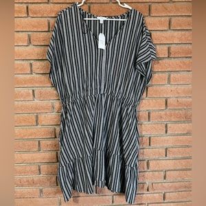 Black and white striped Time and Tru Women's V-Neck Peasant Dress